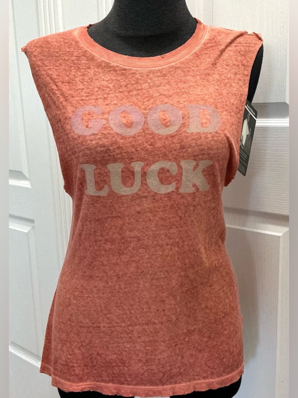 NWT! good hYOUman Coral 'GOOD LUCK' Muscle Tee